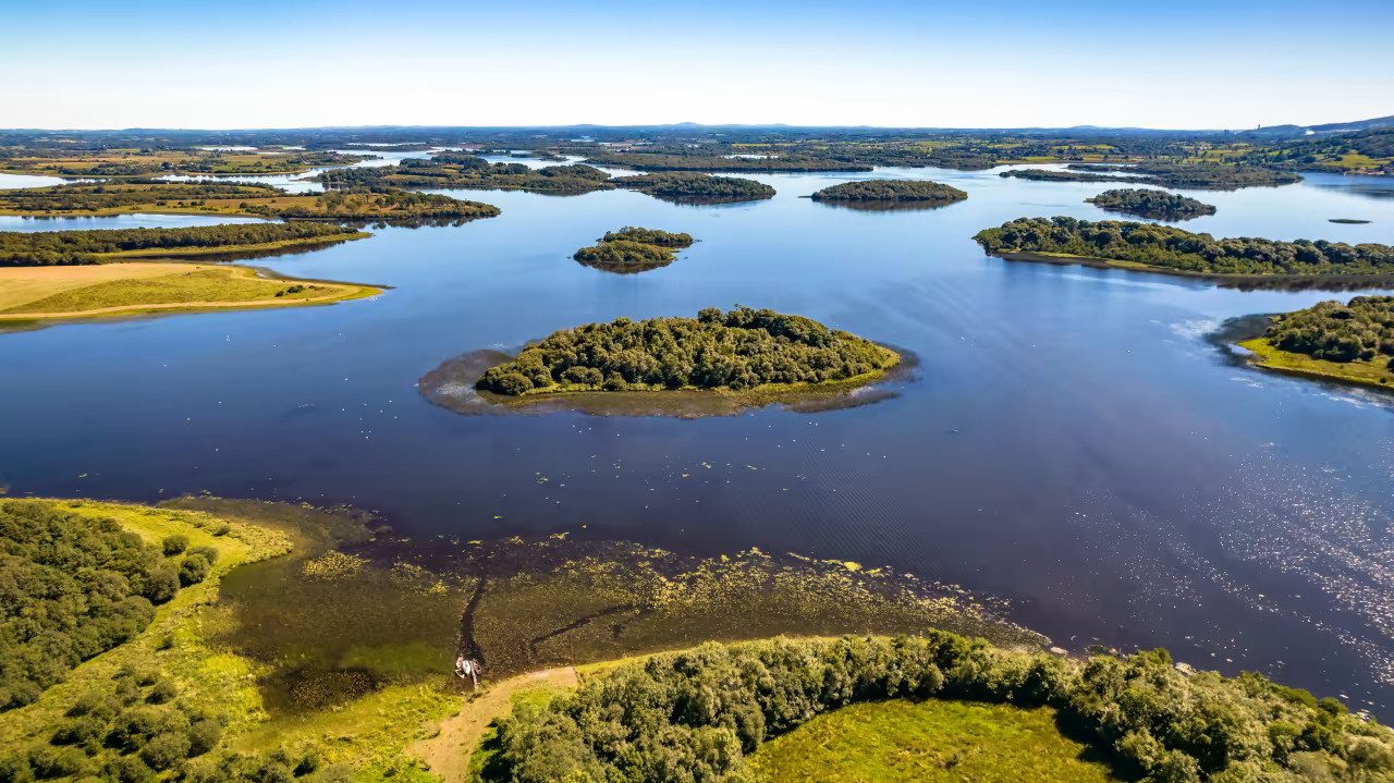 Aerial view of the stunning Irish castle and its private islands